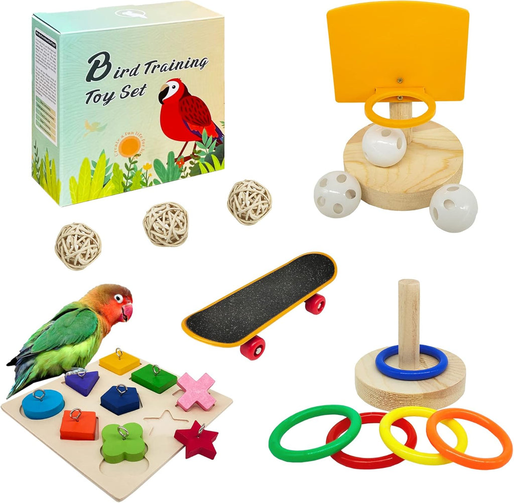 YUESUO bird training toy set front view showing all included pieces