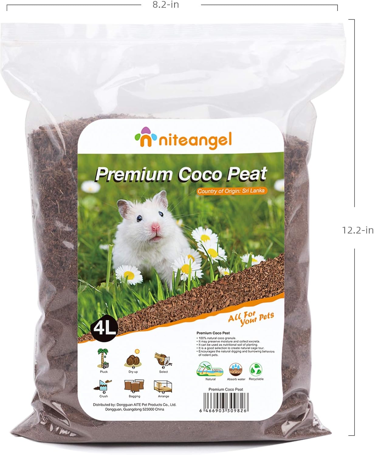 Side view of 4 Liter Niteangel small animal bedding bag