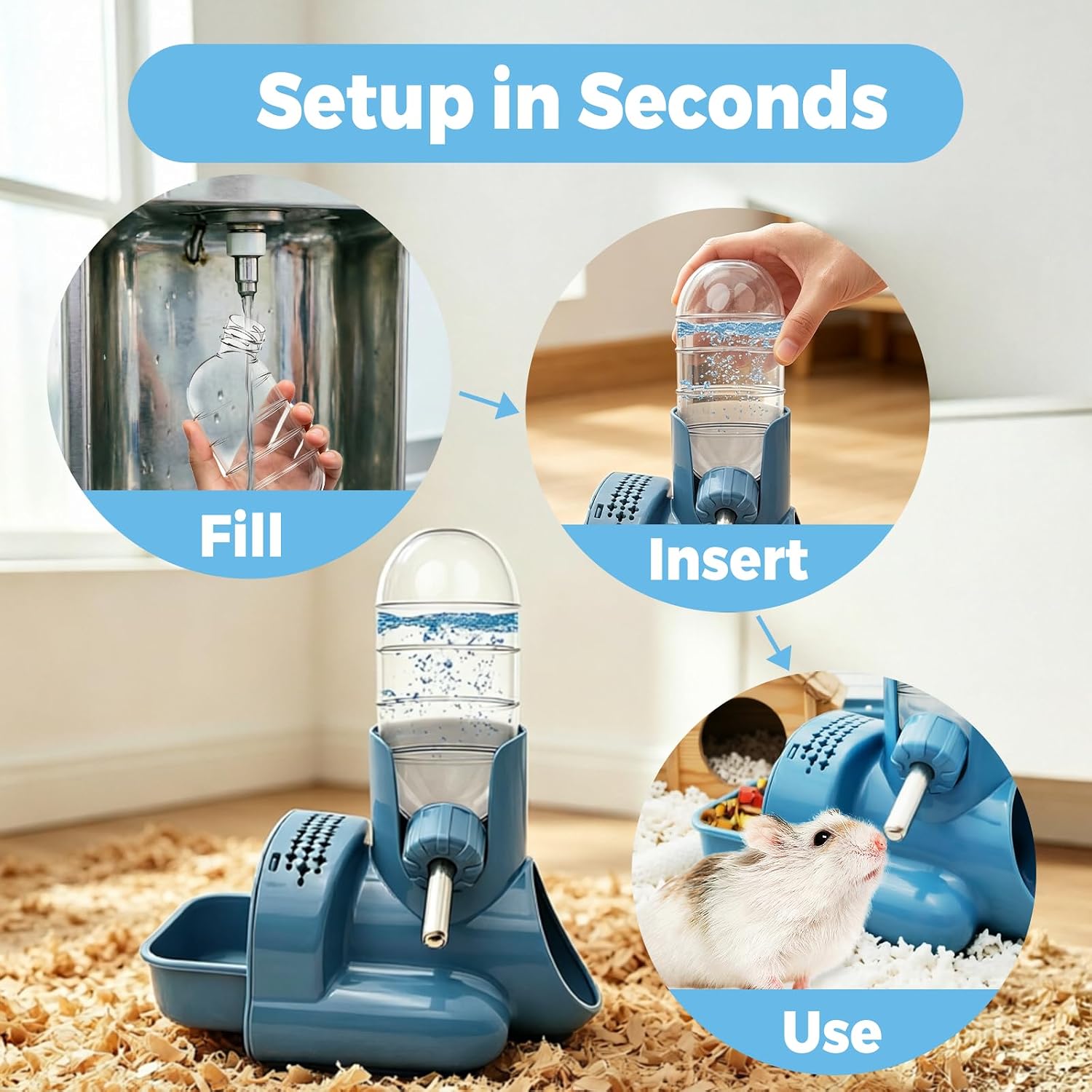 VANNON 3 in 1 Hamster Water Bottle No Drip Small Animal Water Bottle Automatic Bottle Dispenser with Food Container Base Hut and Hideout Base 4oz/120ml,Leekproof, BPA Free - Image 7