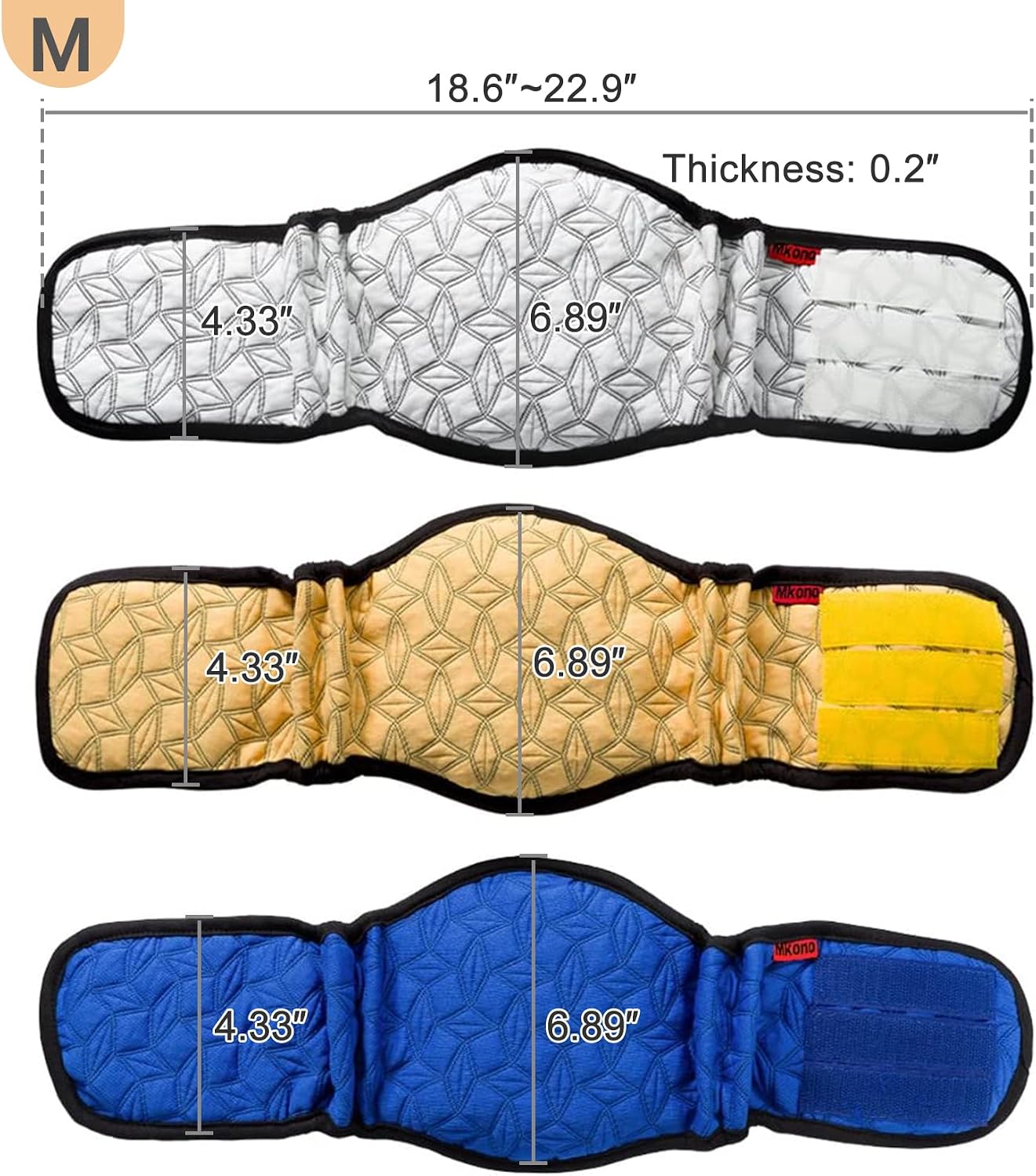 Washable male dog diapers featuring blue white and yellow quilted patterns