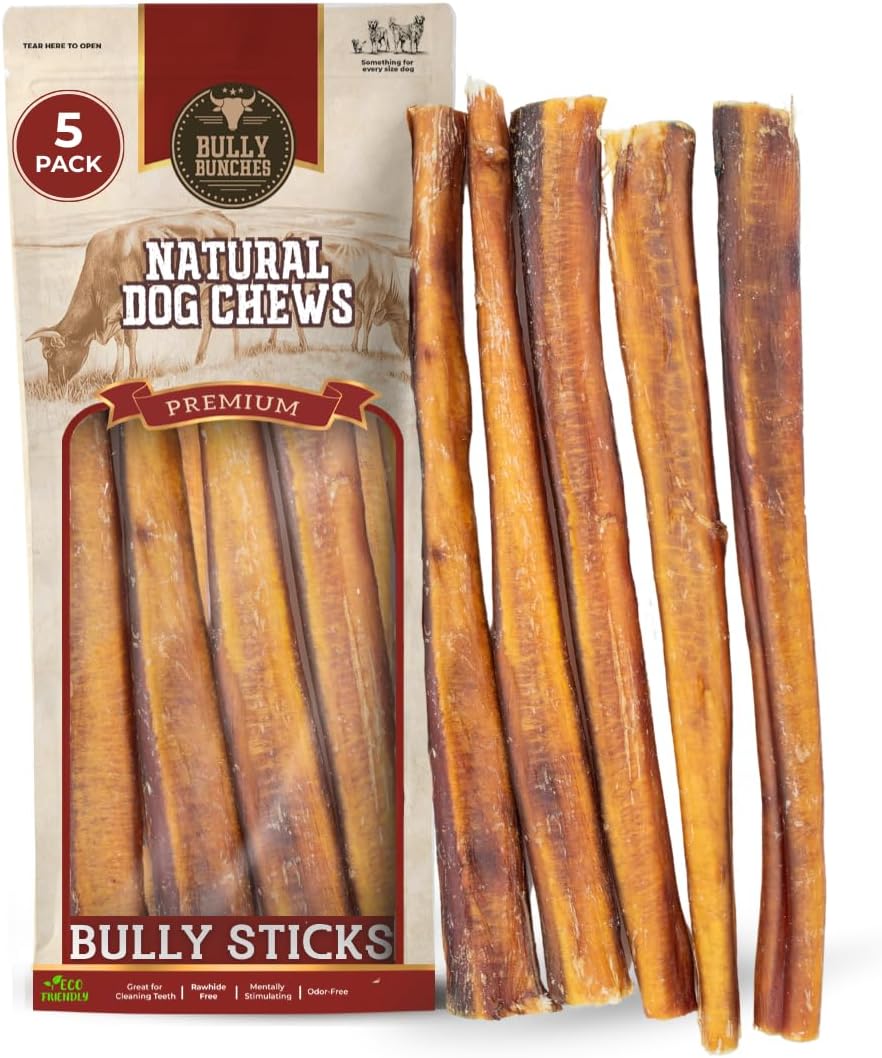 Odor free long lasting premium dog chews displaying the consistent size of the jumbo twelve inch sticks