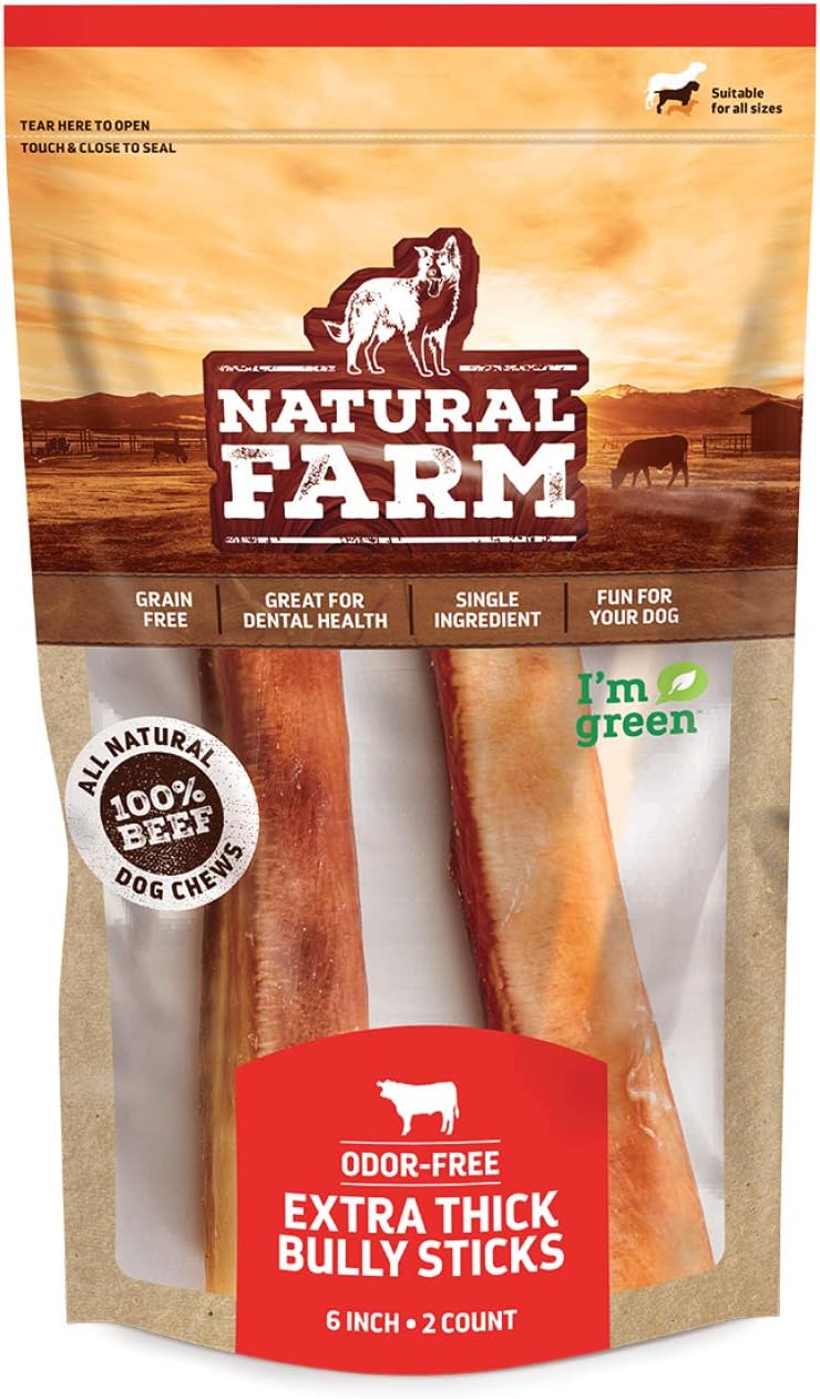 Natural Farm Jumbo Bully Sticks (6 Inch, 4 Pack), Odor Free, Extra-Thick Dog Chews - Fully Digestible 100% Beef Treats, Supports Dental Health, Keep Your Dog Busy with 50% Longer Lasting Chews - Image 10
