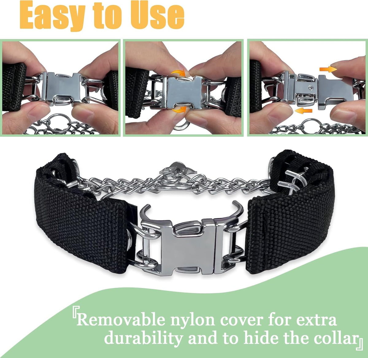 Black pinch collar for dogs with quick release buckle
