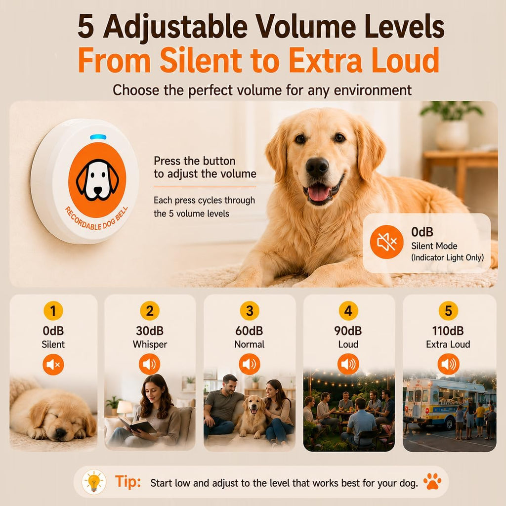 ChunHee Recordable Dog Doorbell - Train Your Dog with Your Own Voice, Puppy Potty Training Bell for Dogs to Go Outside, 5 Adjustable Volume Dog Button with Potty & Outside Sounds - Image 9