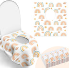 Poikshark disposable toilet seat covers pack front view showcasing colorful rainbow pattern packaging