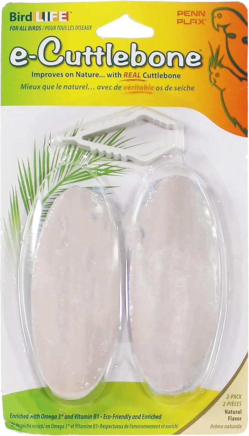 Penn-Plax Bird-Life E-Cuttlebone Original, 1 Pk (2 Counts) - Durable, Less Brittle Cuttlebones Enriched with Omega 3, Honey & Vitamin B1 - Easy Mounting, Cage Clip - Great for All Bird Sizes - White - Image 9