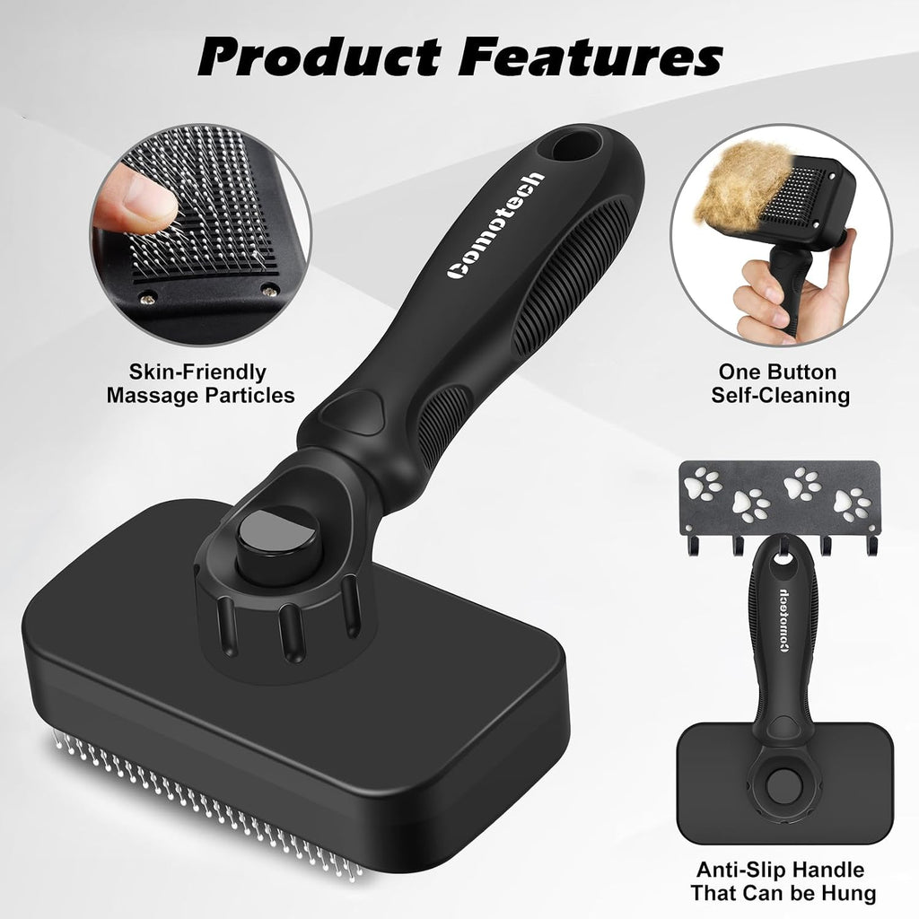 Self-cleaning slicker brush for cats in black