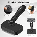 Self-cleaning slicker brush for cats in black