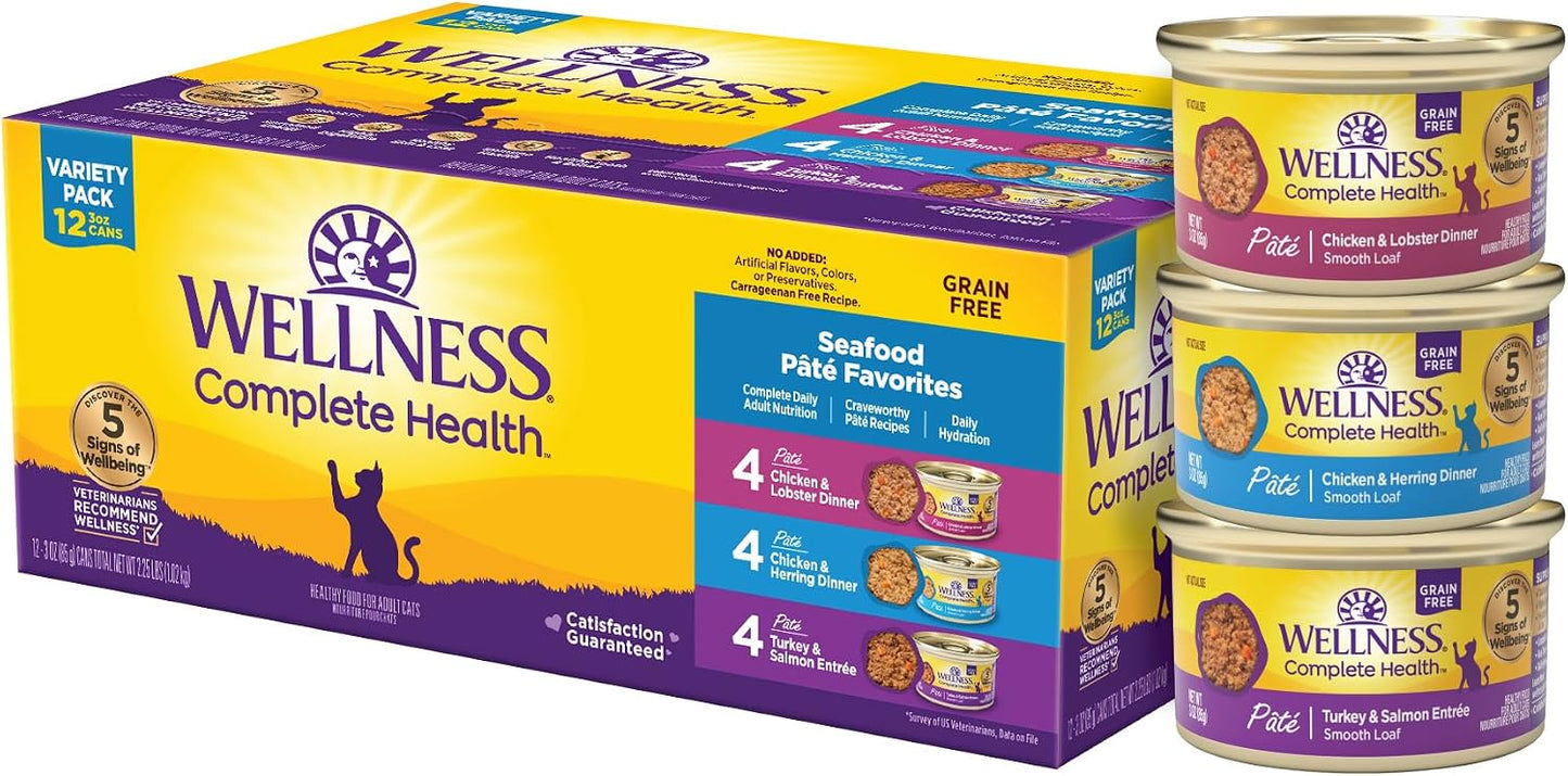 Wellness Complete Health Pate Variety Pack Adult Canned Wet Cat Food, Natural, Protein Rich, Grain Free, Chicken and Turkey Favorites, 3 oz, Pack of 24 Cans - Image 10