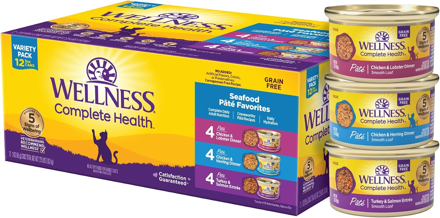 Wellness Complete Health Pate Variety Pack Adult Canned Wet Cat Food, Natural, Protein Rich, Grain Free, Chicken and Turkey Favorites, 3 oz, Pack of 24 Cans - Image 10