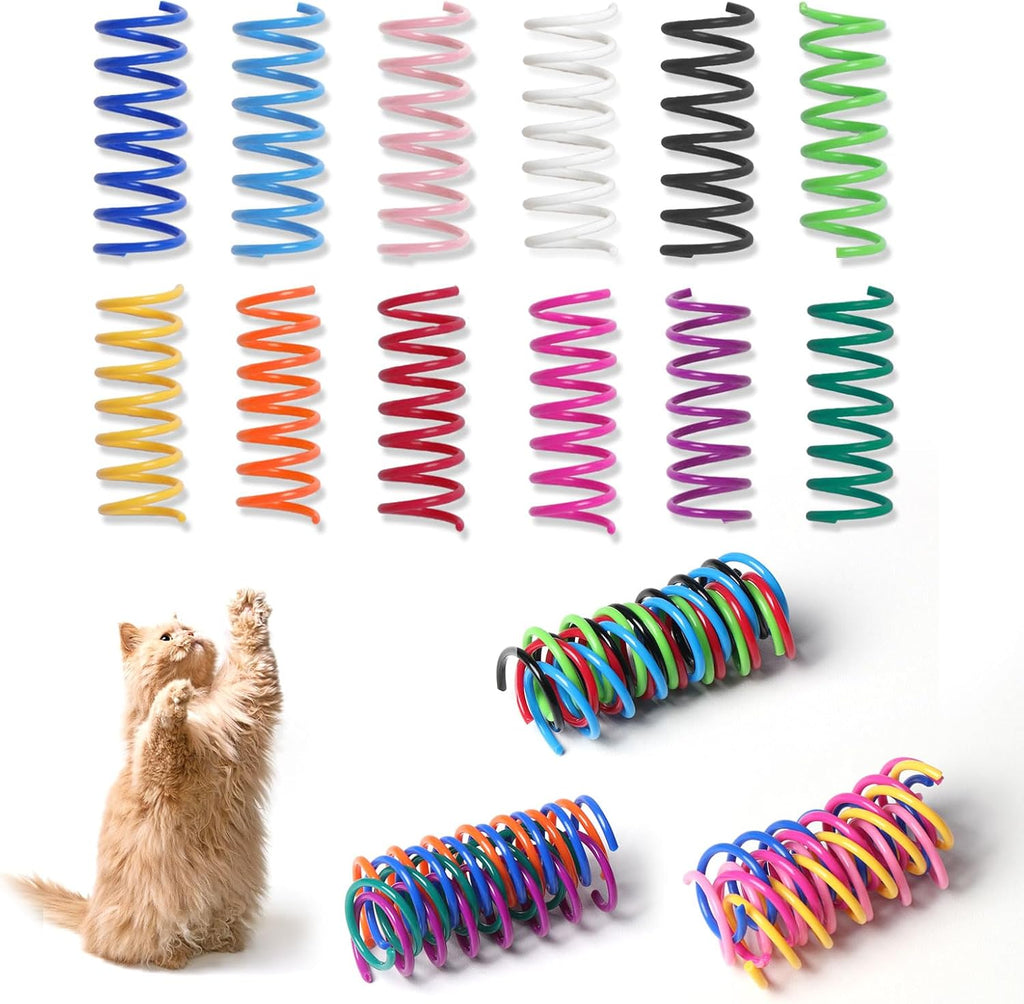 Kitys Fatch cat spring toys front view of colorful plastic coils in a premium gift box packaging.