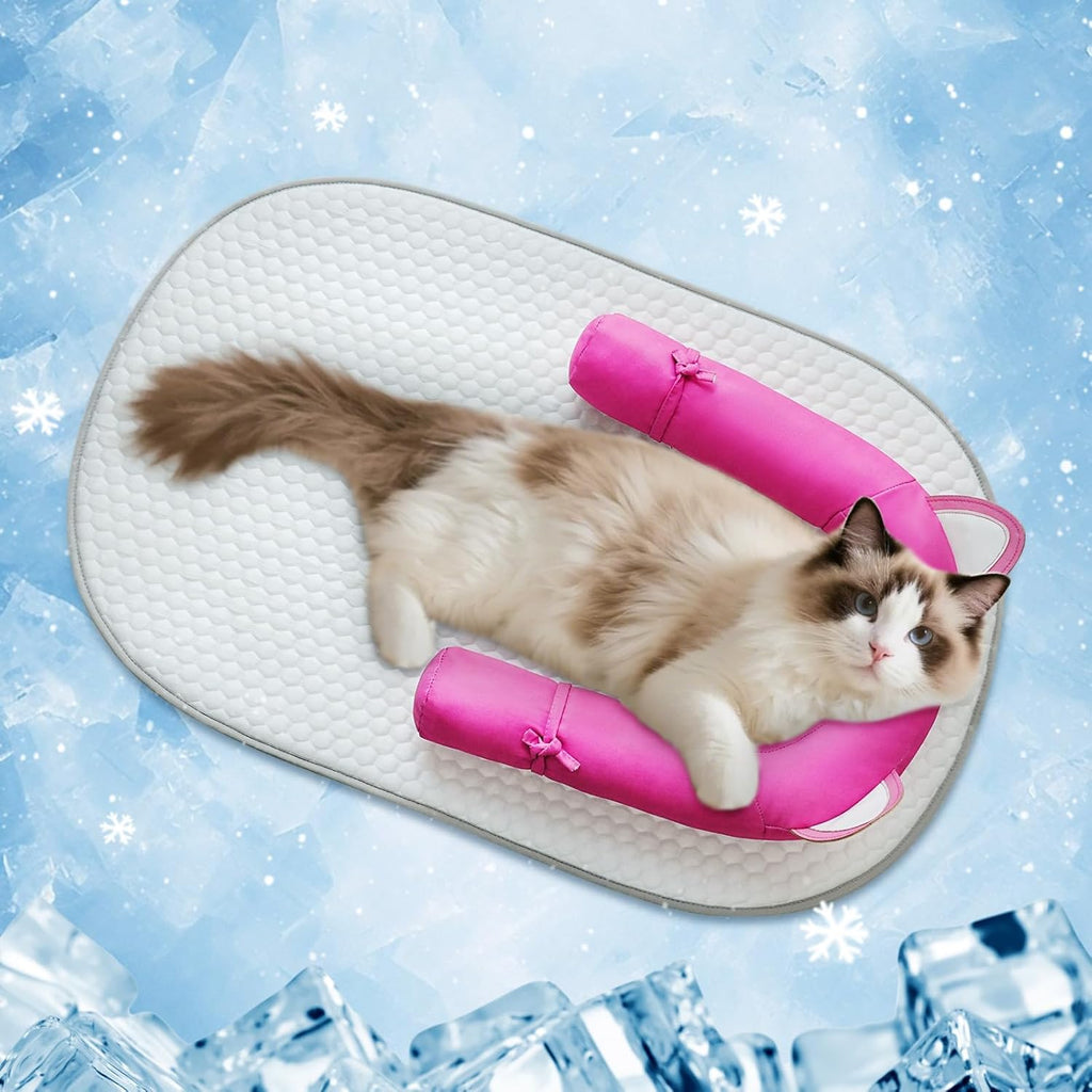 Cat Cooling Mat with Soft U-Shaped Pillow- Breathable Calming Cooling Pad for Cats- Portable Washable Summer Cooling Cat Bed for Indoor Or Travel Use,Blue Shark-2 - Image 10