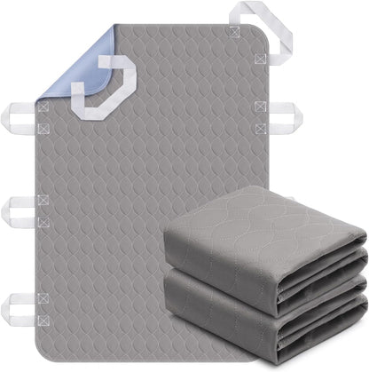 2 Pack Positioning Bed Pad with Handles, 8 Sturdy Handle Washable Bed Pads for Incontinence, Waterproof, Reusable Underpads for Elderly Hospital Home Care, Grey, 36â€Ã—52â€ - Image 1