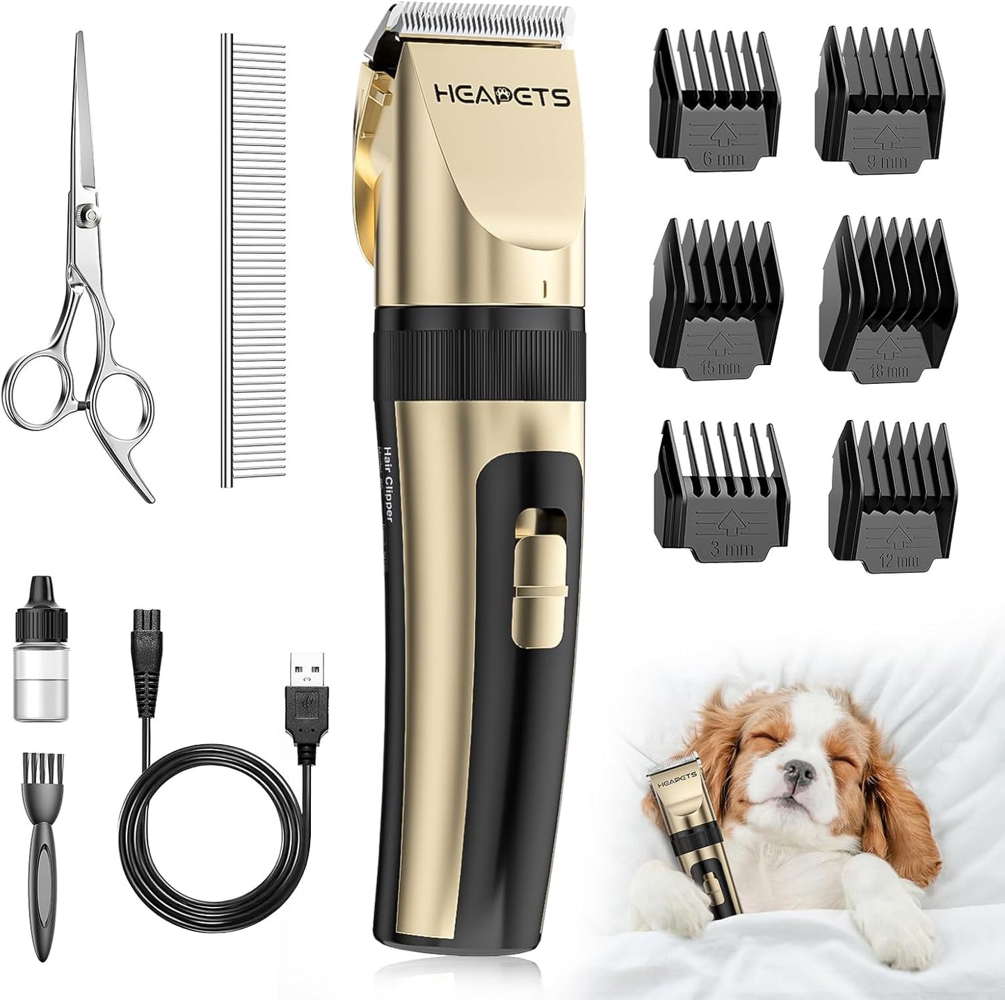 HEAPETS dog grooming clippers front view gold finish