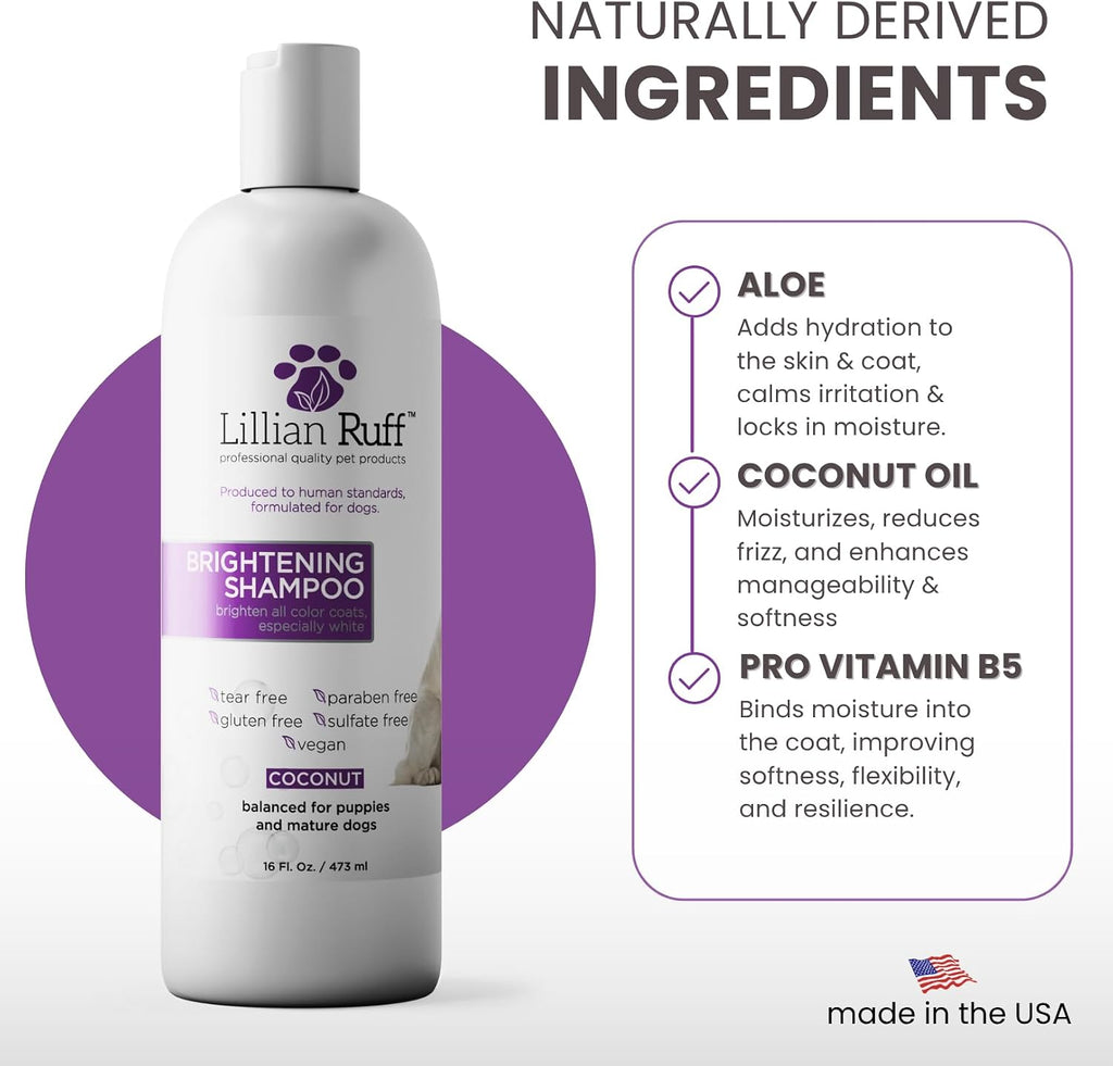 Close up of Lillian Ruff brightening shampoo ingredients and benefits