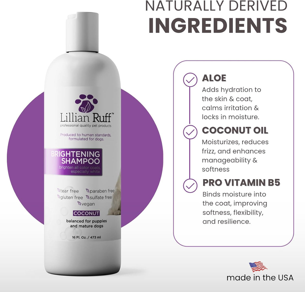 Close up of Lillian Ruff brightening shampoo ingredients and benefits