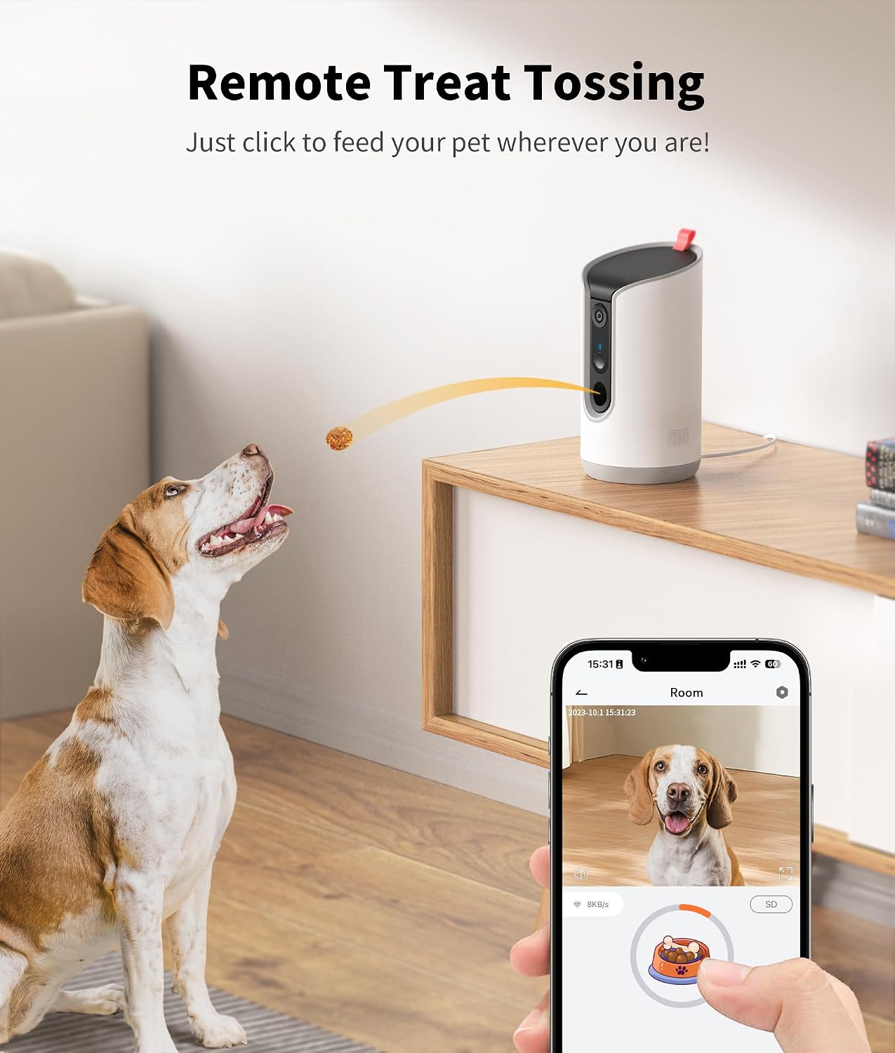 TKENPRO smart dog camera with 360 degree rotation and treat tossing function