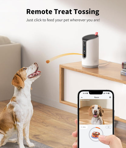 TKENPRO smart dog camera with 360 degree rotation and treat tossing function