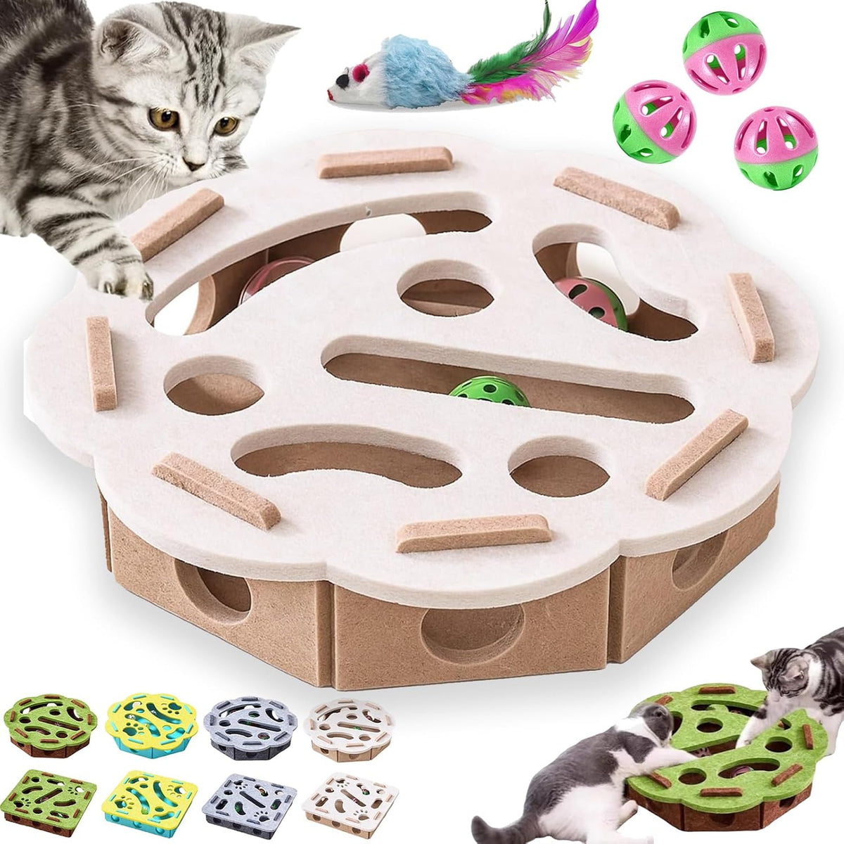 Cat Scratch Puzzle Enrichment Box, Cat Nail File Enrichment Box with Bell, Nail File Stress Free Alternative to Clippers and Grinders, Interactive Cats Puzzle Toy -Bite & Scratch Resistant (StyleA) - Image 11