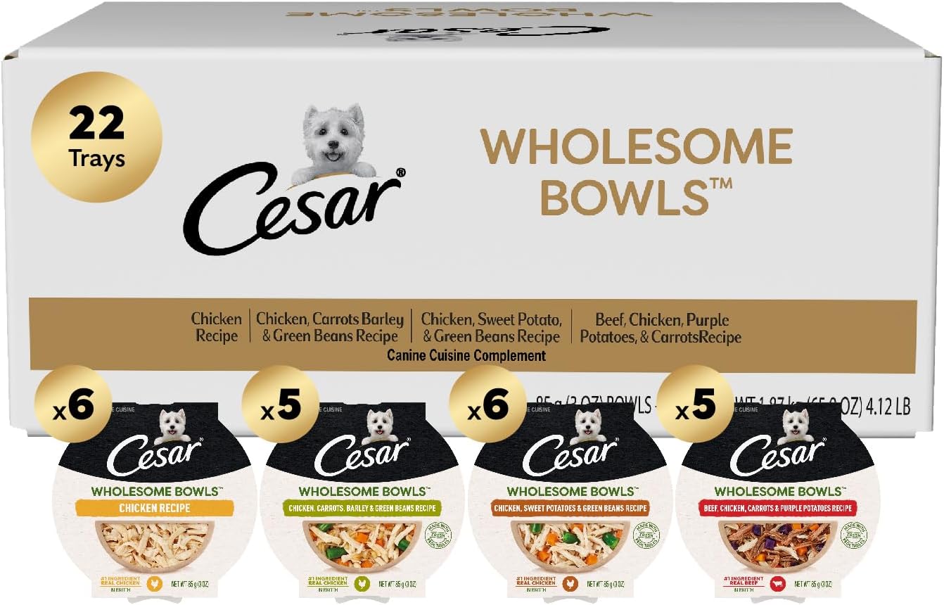 Cesar Wholesome Bowls Adult Wet Dog Food, Chicken Recipe and Chicken, Sweet Potatoes & Green Beans Recipe Variety Pack, Wet Food for Dogs, 3 Oz. Bowls, 6 Count - Image 11