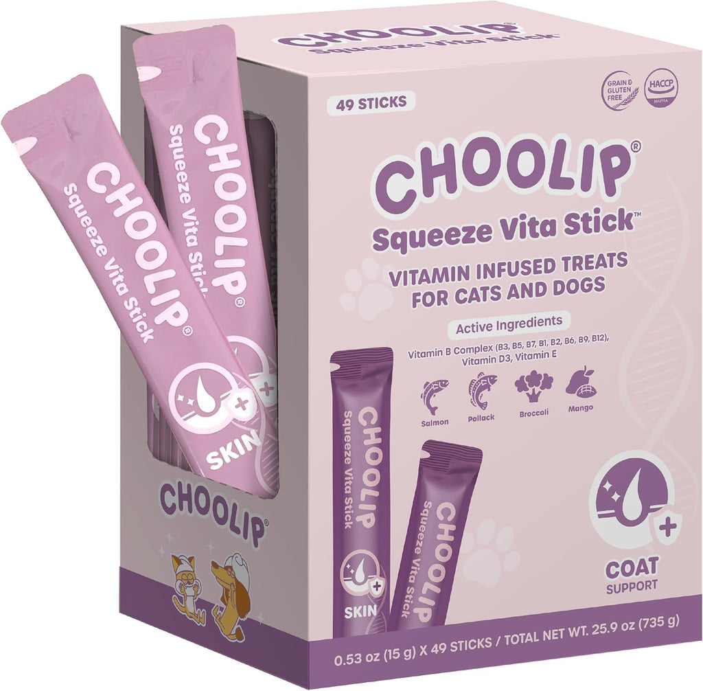 Choolip Squeeze Vita Stick Lickable Cat and Dog Treats, 49-Count Kidney Support Variety Pack, Tuna and Pollack with Pumpkin, Blueberry and Omega-3 - Image 14