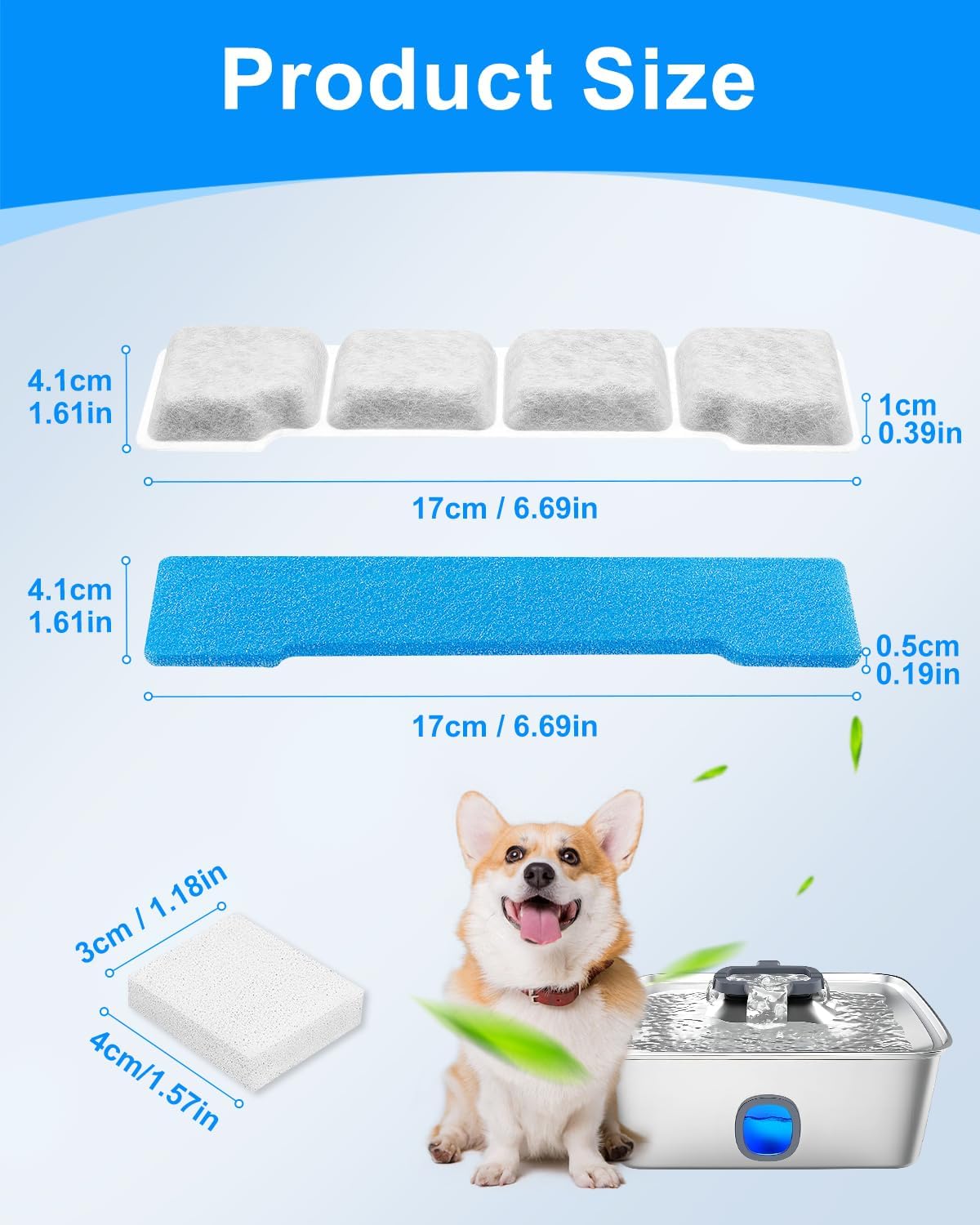 Pet water fountain pre-filter and pump sponge set