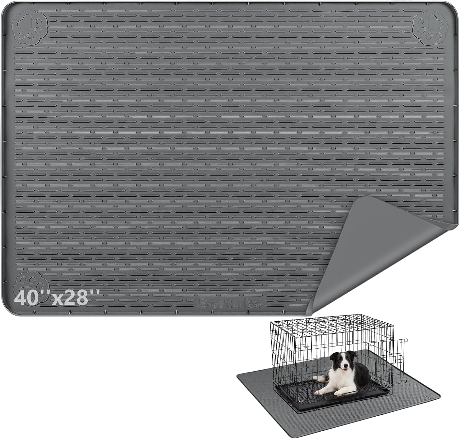 Bartuke silicone dog crate mat front view dark grey
