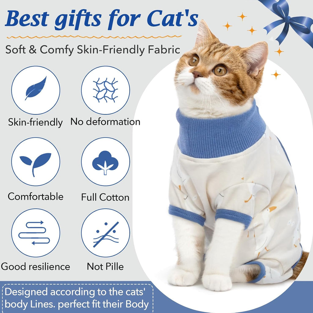 Cat wearing Dentrun soft cotton surgical onesie side profile