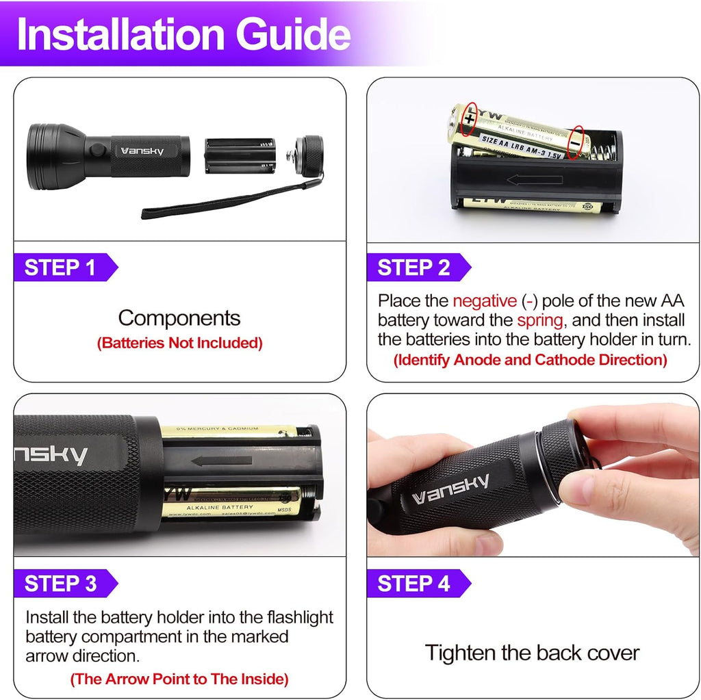 Vansky high intensity ultraviolet flashlight exploring outdoor scorpions