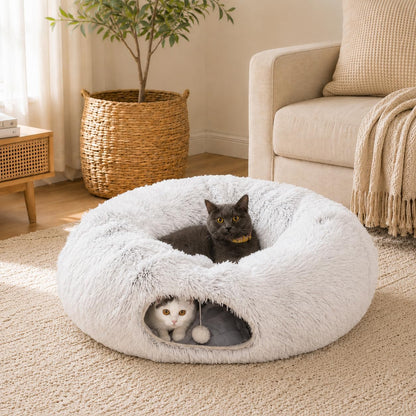 Warm Fluffy Plush Cat Tunnel Bed Under Christmas Tree Big Tube Playground Toys 3 FT Diameter Longer Crinkle Collapsible 3 Way, for Indoor Cat Kitty Kitten Puppy Rabbit Ferret Brown - Image 9