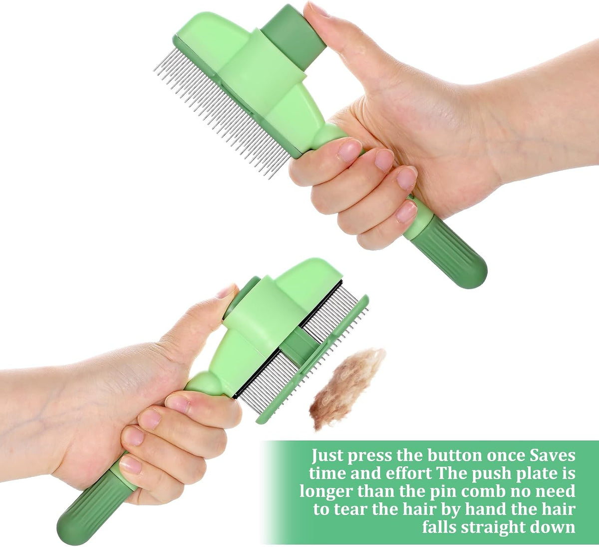 Self cleaning grooming brush removing ticks and lice from dog undercoat fur.