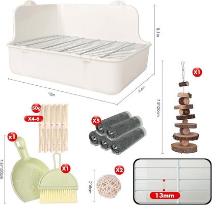 Small animal corner potty trainer showing secure cage locking mechanism