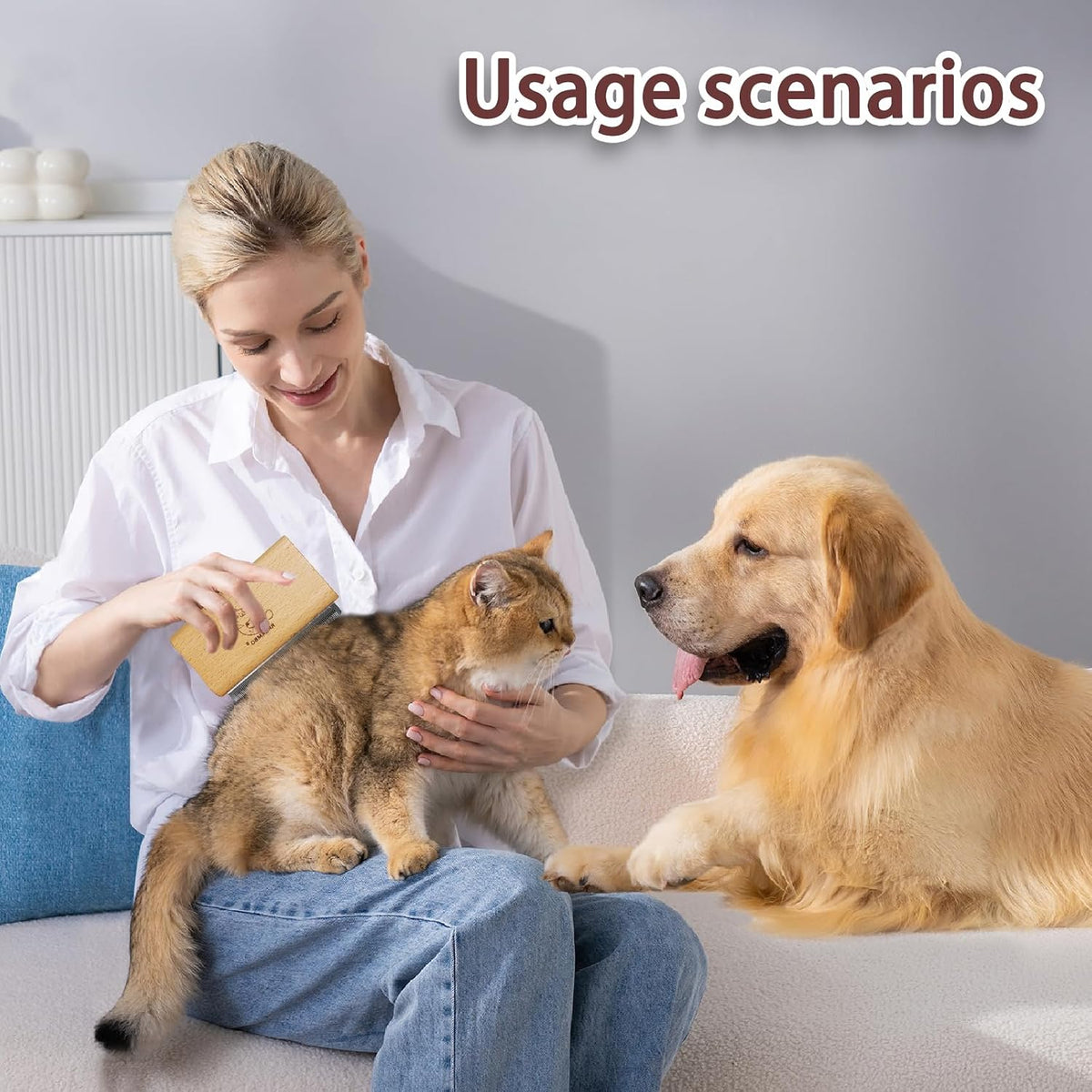 Premium pet deshedding tool resting on a clean surface showing the overall product dimensions and build quality.