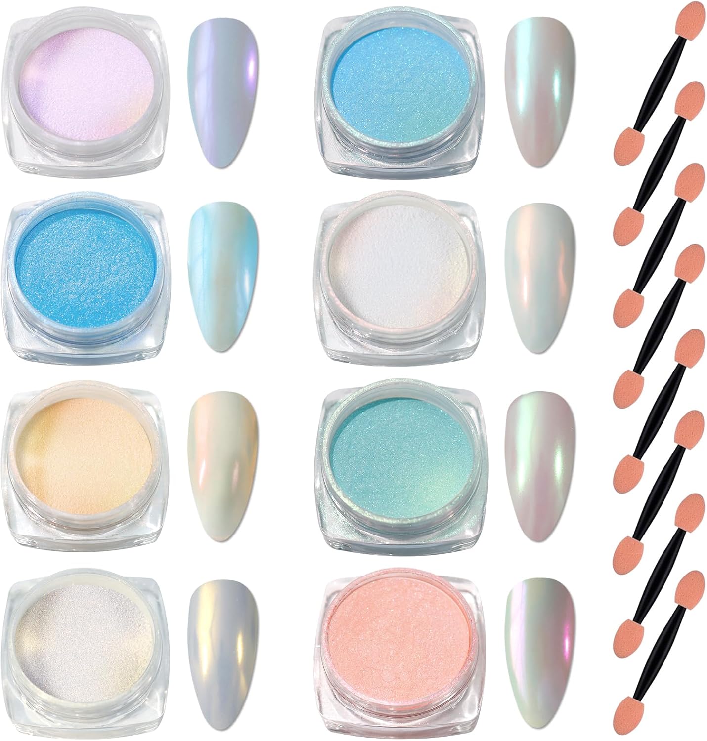 Laza Mermaid Pearl Chrome Nail Powder 8-color kit front packaging view.