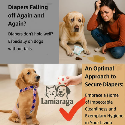 Lamiaraga United States flag patterned pet diaper keeper packaging layout.