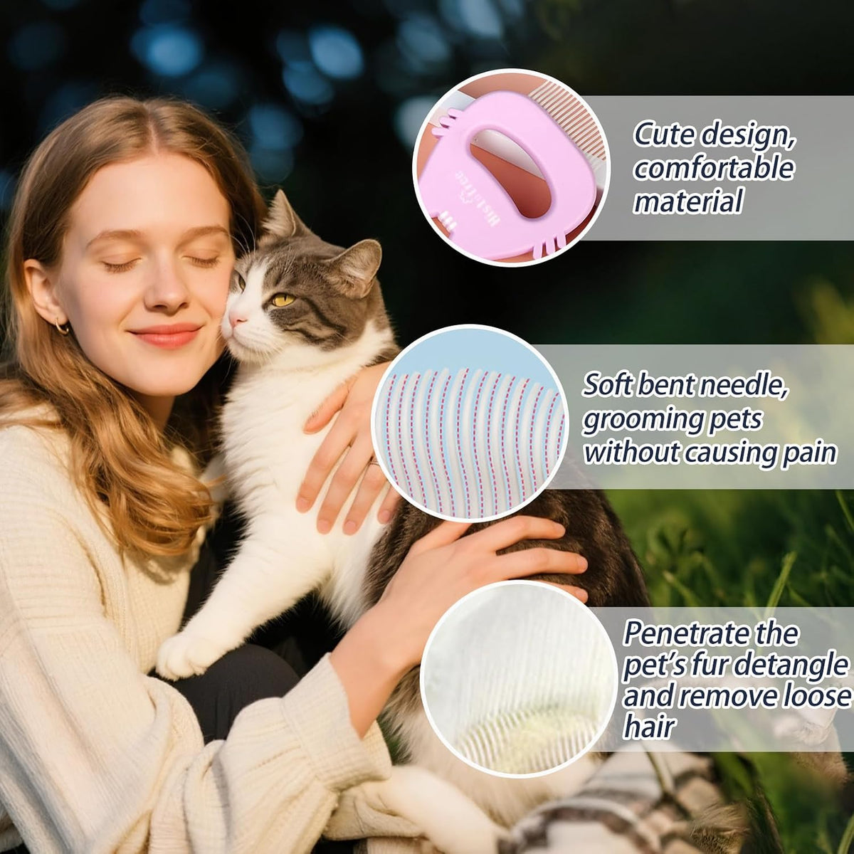 Fine teeth detail of Histotree cat eye grooming brush