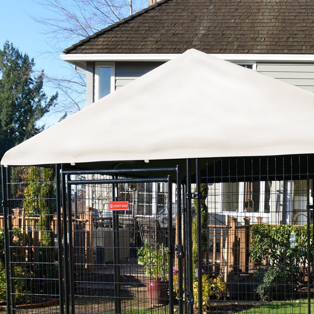 Lucky Dog Presidential Canopy Dog Kennel Cover front view outdoor pet shade