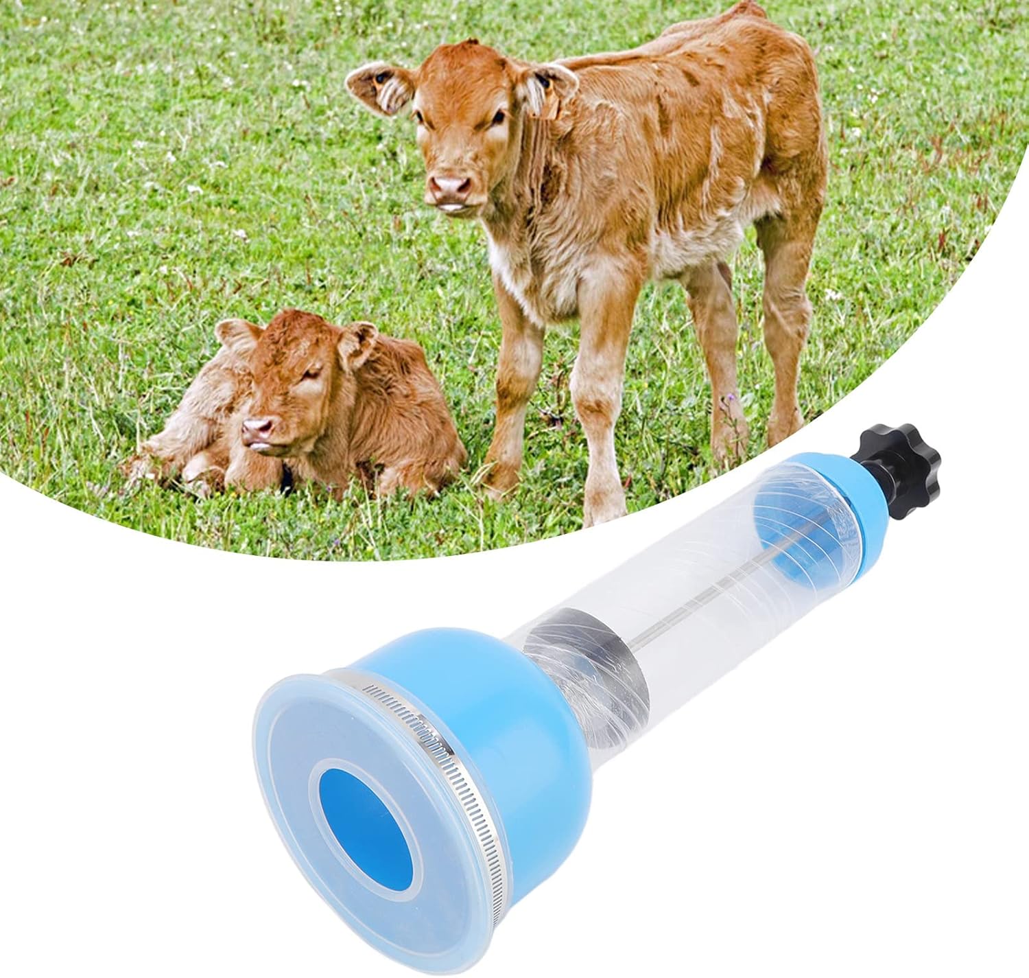 Topyond Calf Breathing Pump front view showing blue ABS plastic ergonomic handle and plastic steel barrel