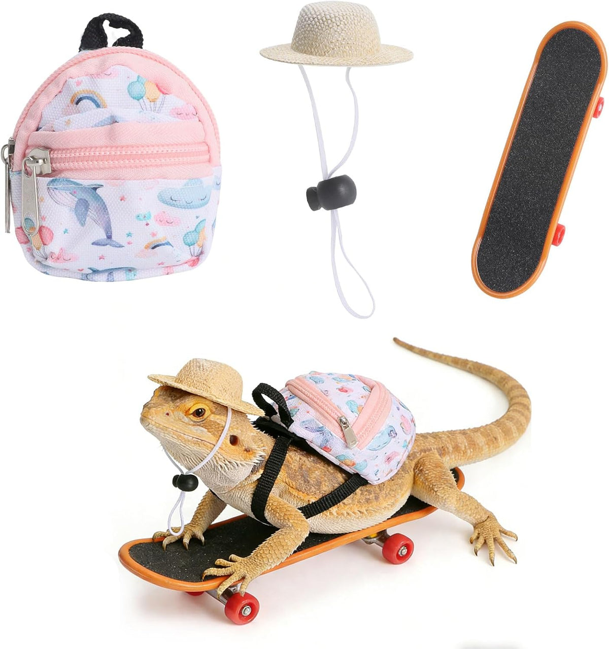 Bearded Dragon Clothes Lizard Toy - Mini hat,Skateboard,Backpack Gifts for Reptiles Pet - Cute Bearded Dragon Costume Accessories for Lizard Iguana Reptiles Small Animals (Rose Red) - Image 13
