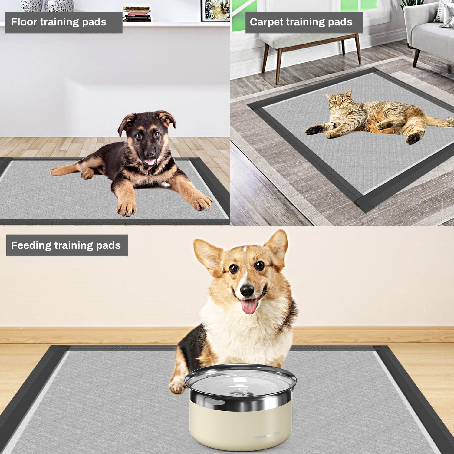 Gardner Pet black puppy training sheets side angle showing absorbent layers