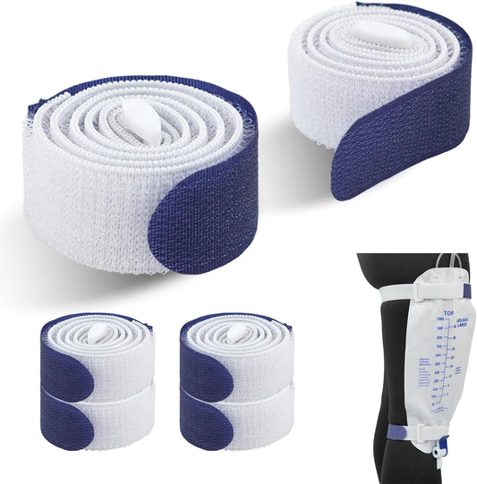 Sivya 4 pack blue catheter leg bag straps front view.