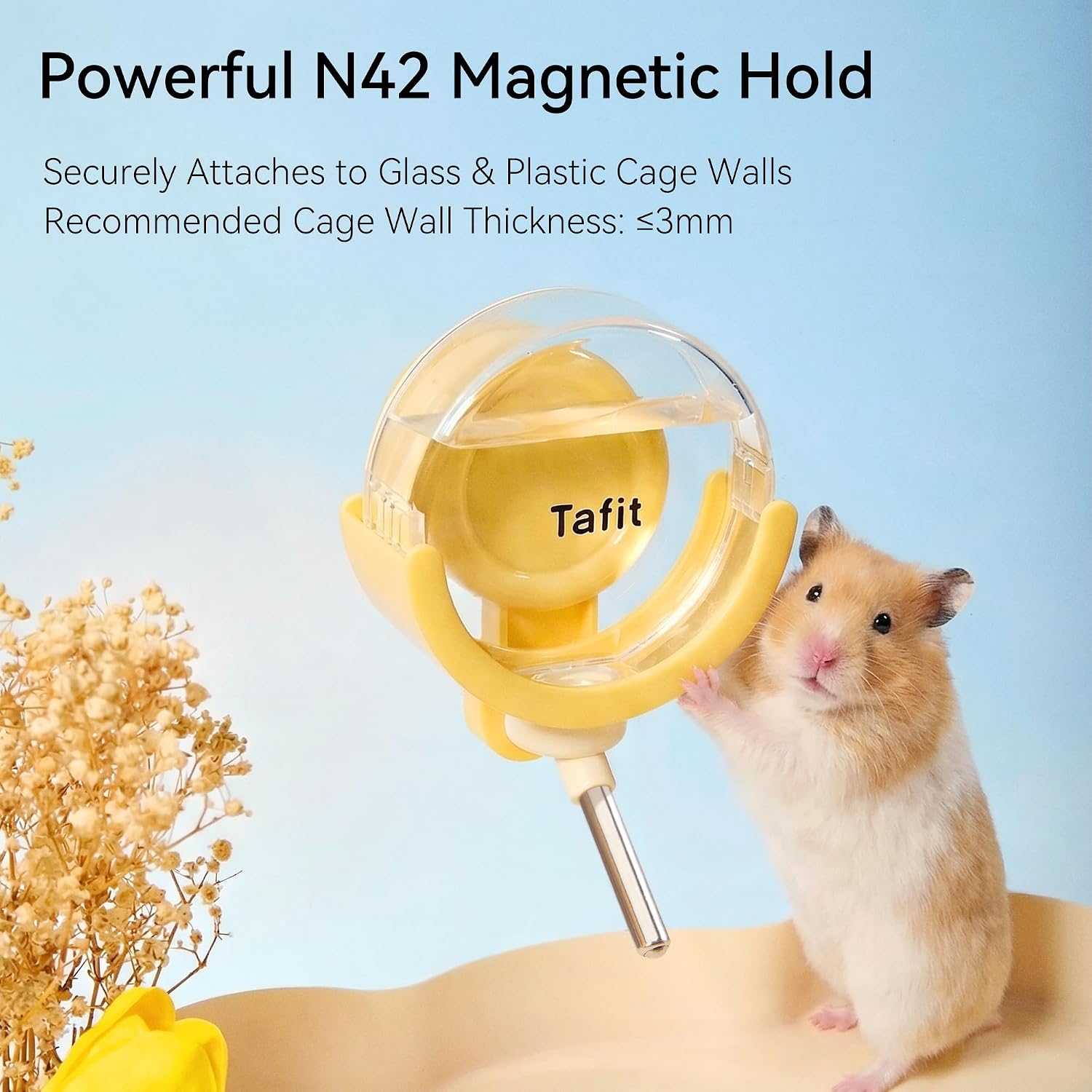 Hamster Water Bottle with Magnetic Holder, Freestanding Water Feeder for Glass Tanks, No-Drip Water Dispenser for Syrian & Dwarf Hamsters, Gerbils, Mice, Rats, Degus (White, 150ml / 5.07 fl oz) - Image 3