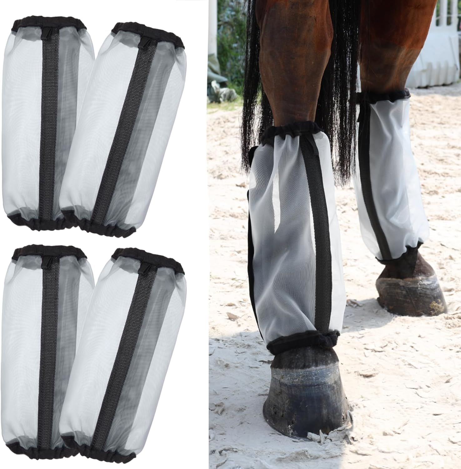 All-Purpose Fine Mesh Horse Fly Boots Breathable Anti-Fly Leggings with Sturdy Support Strips Reduce Annoying Stomping & 360 degreesLeg Protection Durable Easy-Clean Material 4-Pack Lavender Purple - Image 9