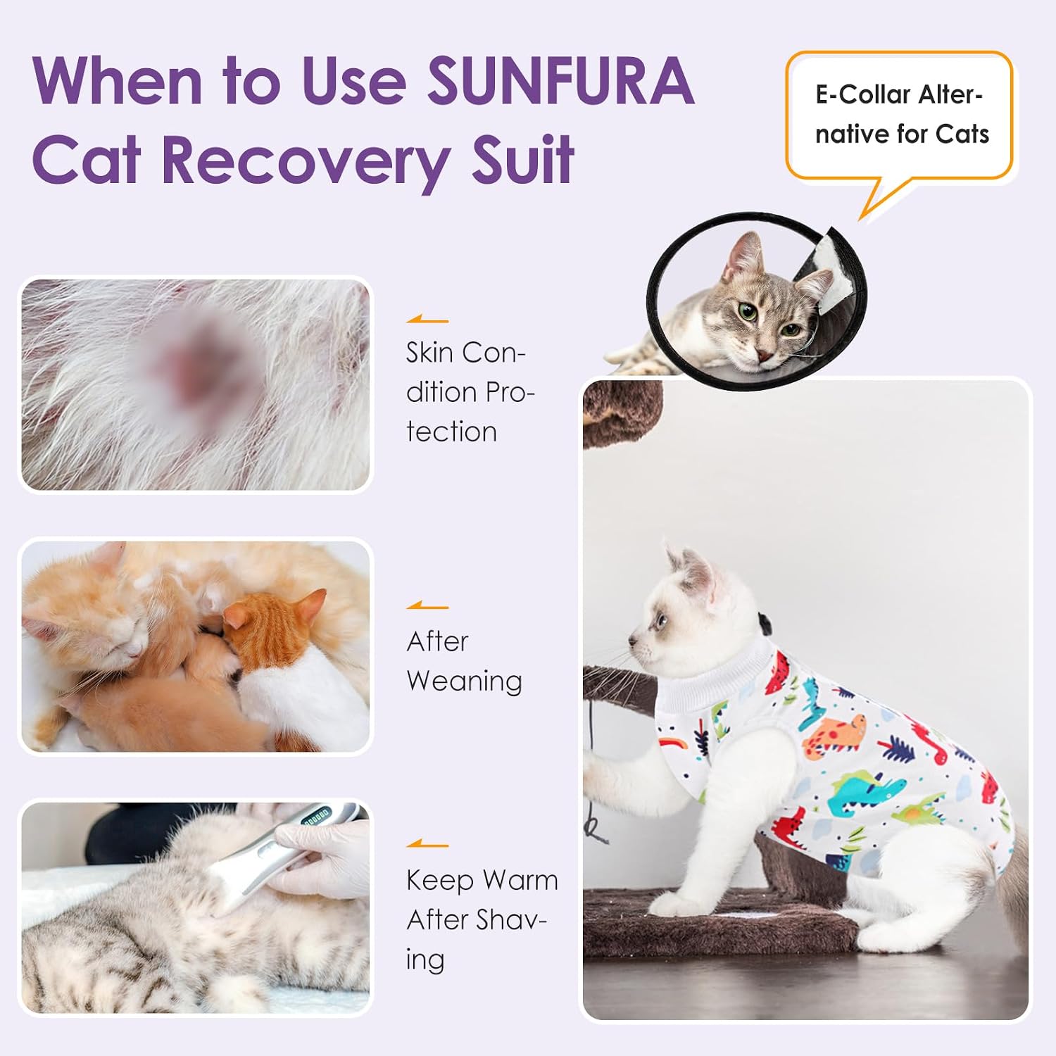 SUNFURA abdominal wound protector suit on a recovery kitten
