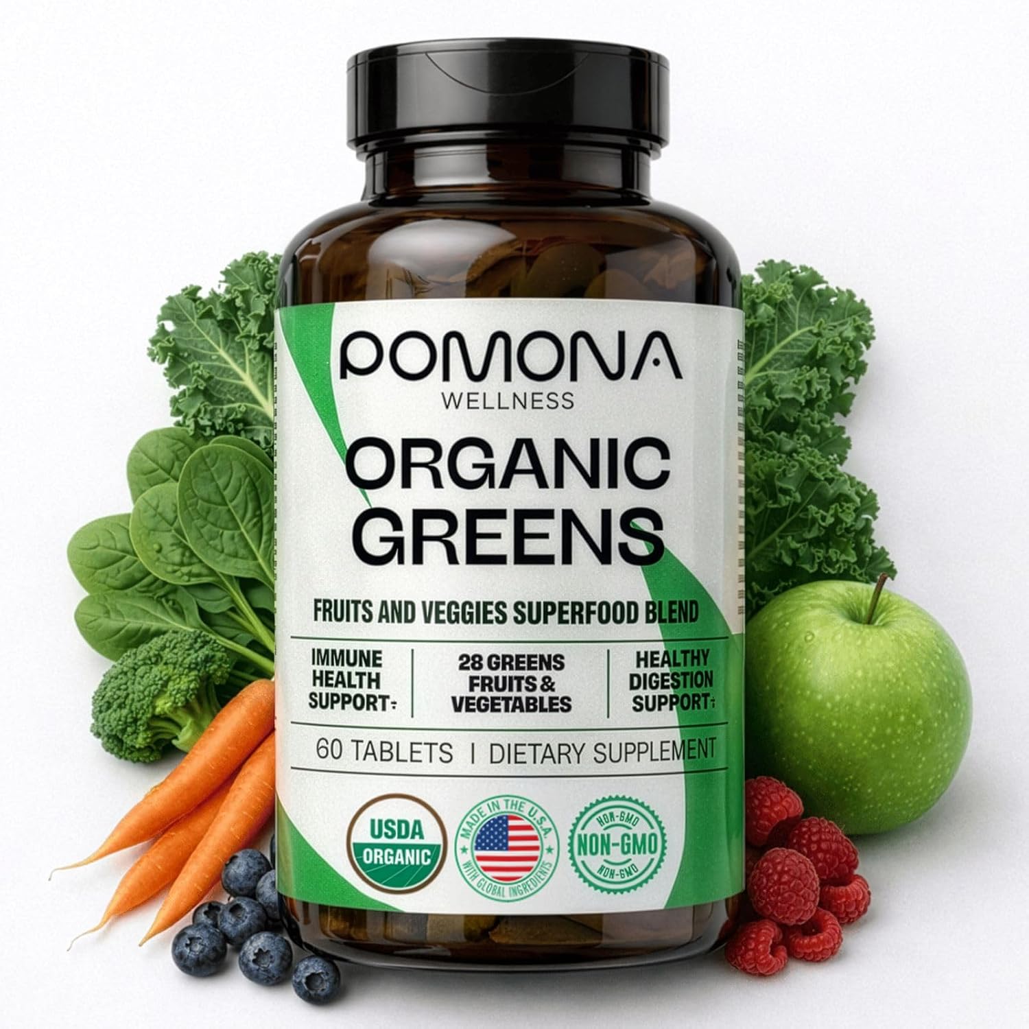 Pomona Wellness Organic Super Greens front bottle view