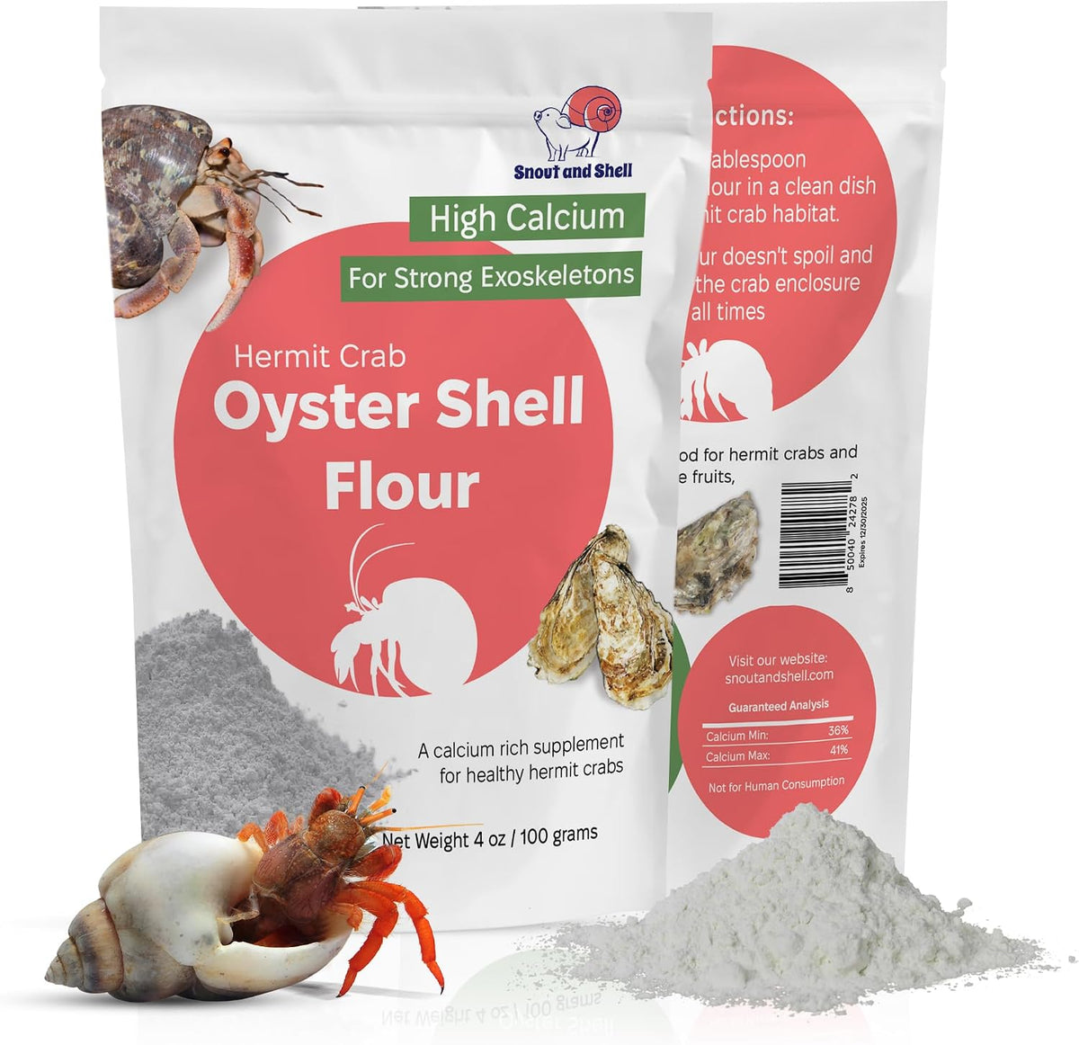 Snout and Shell oyster shell supplement front view container