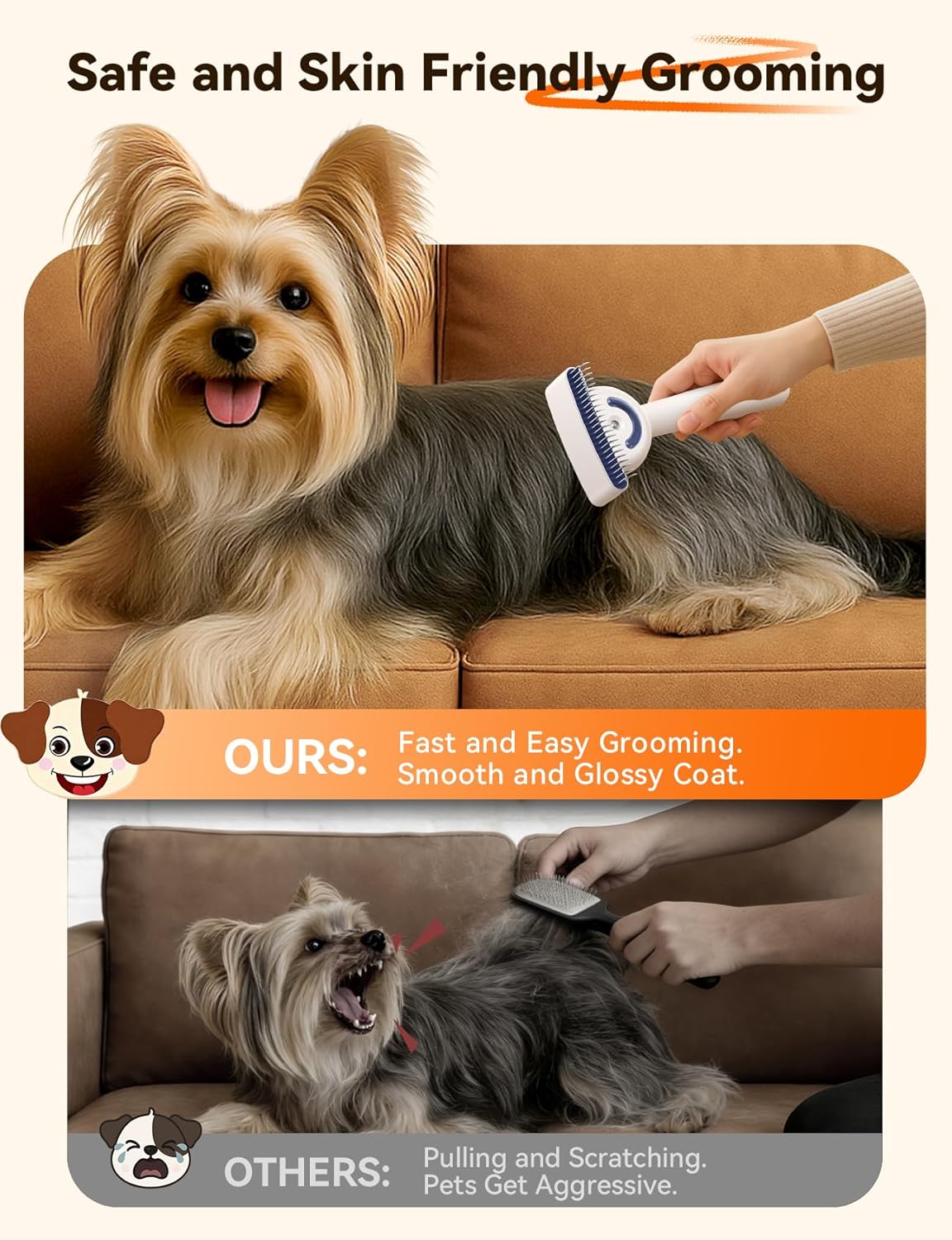 Ergonomic handle of the FeelNeedy pet brush showing the visible battery and water tank indicators.
