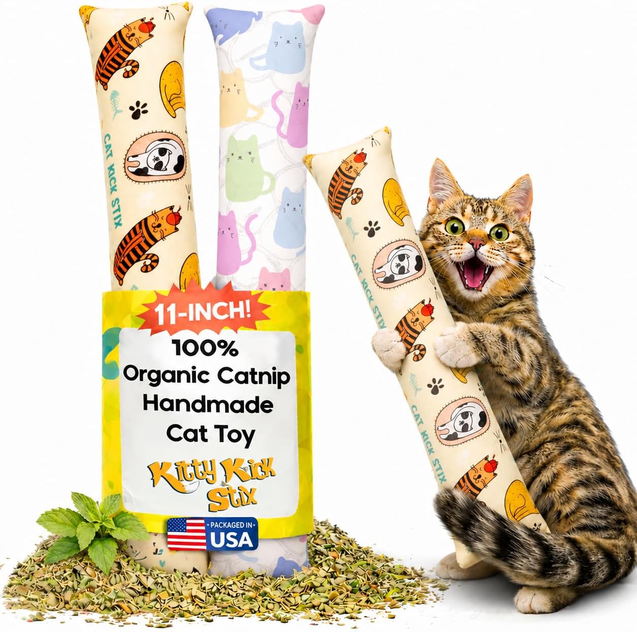 Kitty Kick Stix set of two 11-inch catnip kicker toys front view