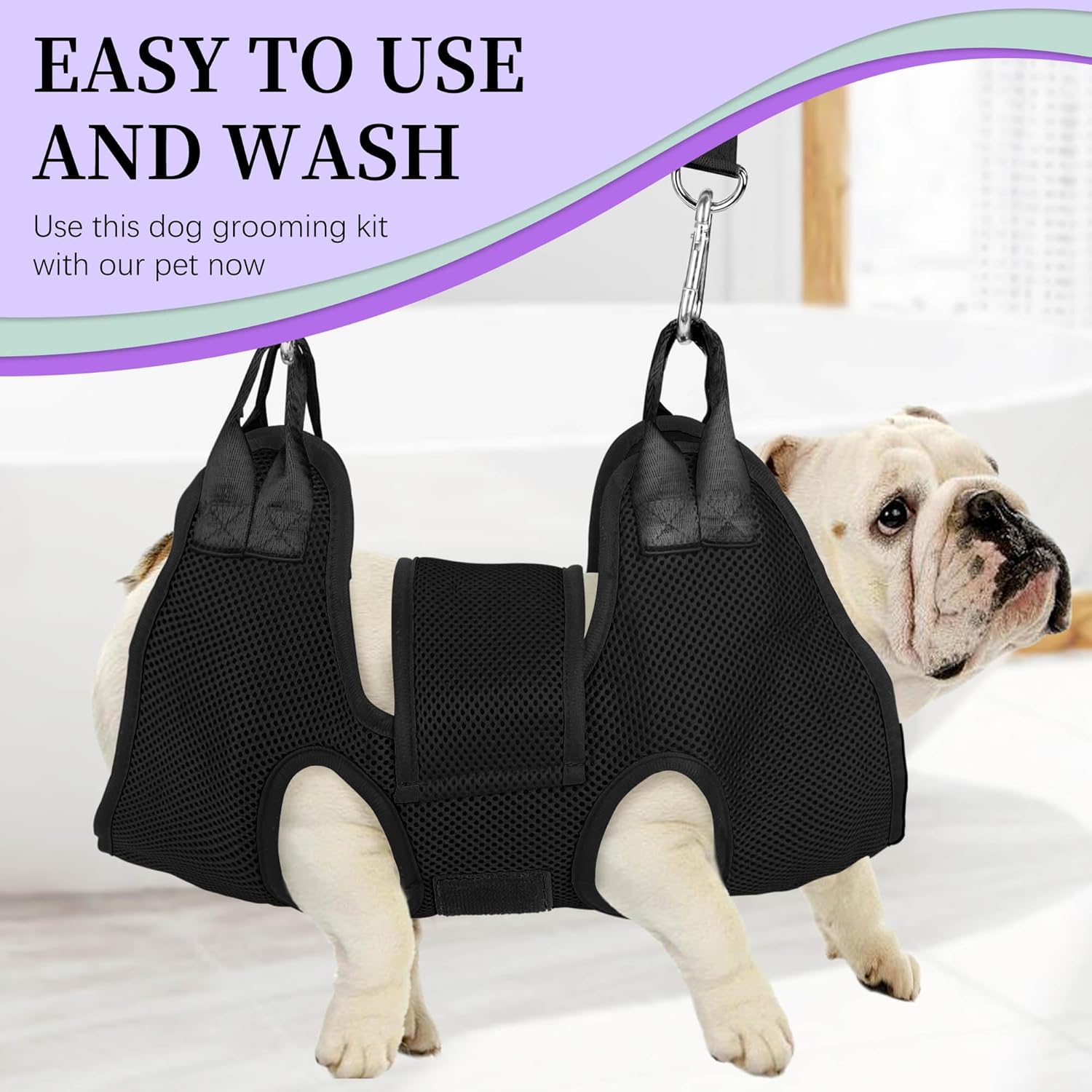 Patiencet grooming hammock safety strap and buckle details