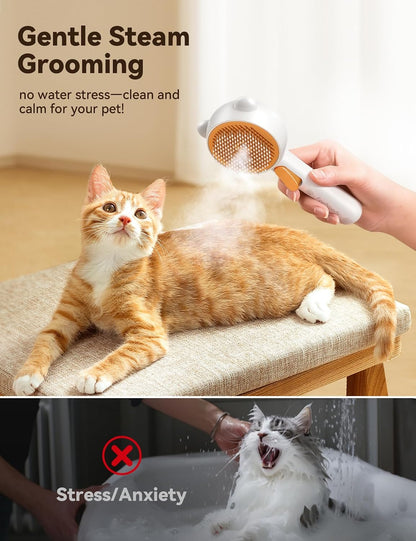 FEELNEEDY 3-in-1 pet grooming brush back view highlighting the self-cleaning hair release button.